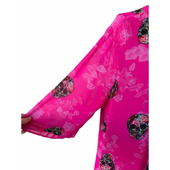 Torrid Swim Cover Up Chiffon Kimono Skulls Pink Plus Size - Picture 6 of 8